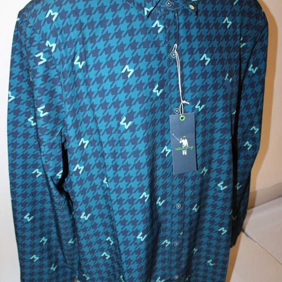 NWT $95 William Bill Murray Golf Houndstooth Long Sleeve Button Shirt Size L XL - Picture 6 of 10